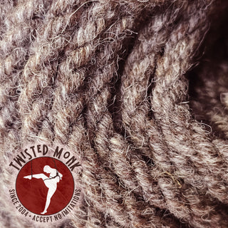 6mm chocolate wool rope from The Twisted Monk, showcasing its soft and textured fibers
