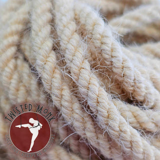 Close-up of 6mm wool bondage rope by The Twisted Monk, ideal for comfortable restraint