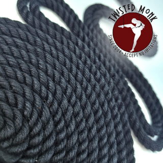 Black hand-spun bamboo rope by The Twisted Monk, showcasing its soft and durable texture