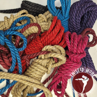 Variety of colorful ethical bondage rope by The Twisted Monk in assorted shades and textures