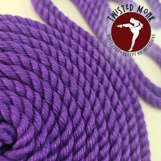 Purple hand-spun bamboo rope by The Twisted Monk, ideal for exotic rope play and crafting