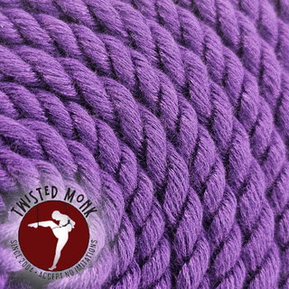 Close-up of purple hand-spun bamboo rope from The Twisted Monk, showcasing its soft texture and vibrant color