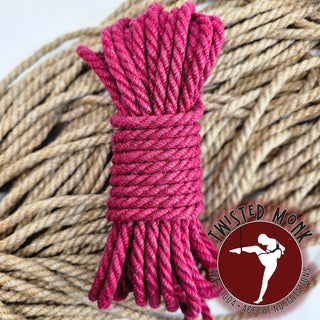 Raspberry hemp bondage rope by The Twisted Monk, soft and durable for safe and comfortable use