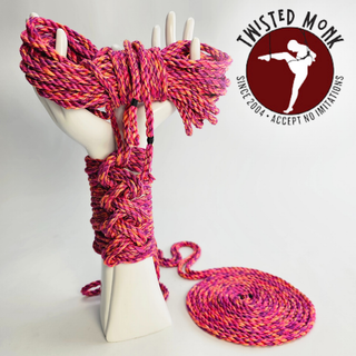 Sunset bamboo rope for bondage hand-spun by The Twisted Monk with vibrant colors and texture