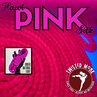 Hawt pink UV-reactive silk bondage rope for stylish and safe ties in low light