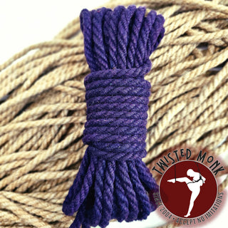 Violet hemp bondage rope from The Twisted Monk, ideal for creative tie techniques and artistic expression