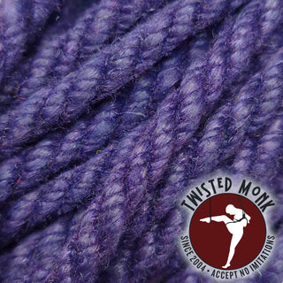 Close-up of violet hemp bondage rope by The Twisted Monk, showcasing its strong and durable texture