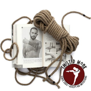 Bondage guide book from The Twisted Monk with illustrated techniques and natural rope placement