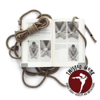 The Twisted Monk bondage guide book open with illustrated rope techniques for beginners