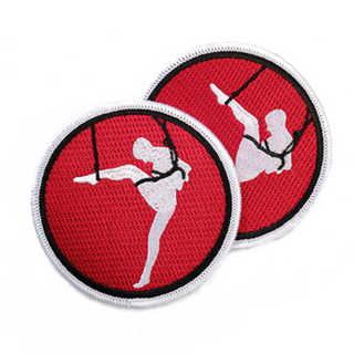 Twisted Monk patch featuring a dancer in a red circle, perfect for customizing bags and jackets