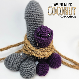 Handspun coconut rope by The Twisted Monk used for tying plush crochet characters