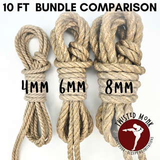 Three types of ropes in 4mm, 6mm, and 8mm sizes showcasing a robust bondage rope set for various uses
