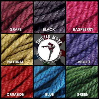 Colorful options of The Twisted Monk robust bondage rope set in various shades for diverse preferences