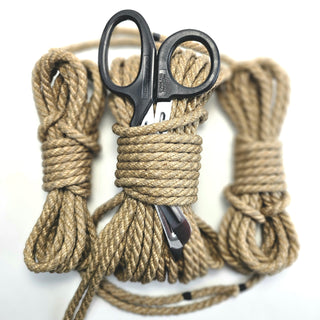 The Twisted Monk robust bondage rope set featuring durable ropes and cutting scissors for easy handling